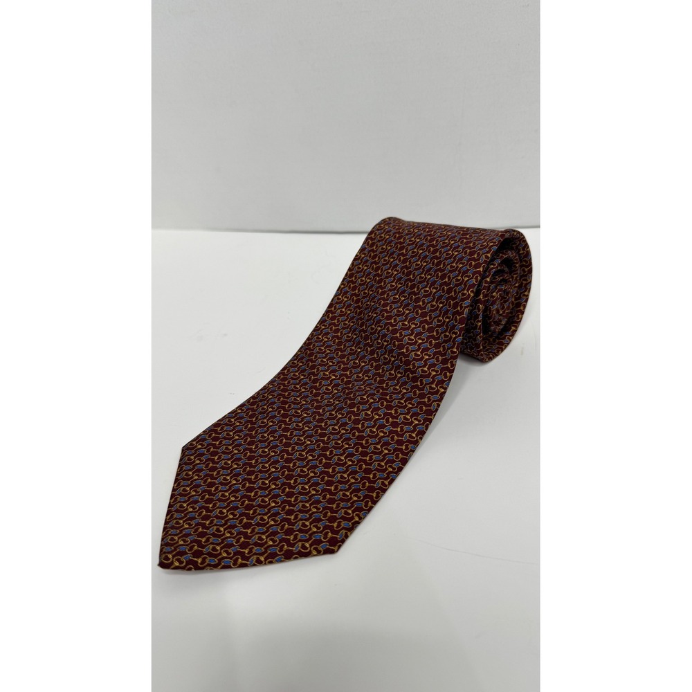 Brooks Brothers Makers Silk Tie Burgundy Red Horsebit Chain Link Pattern USA